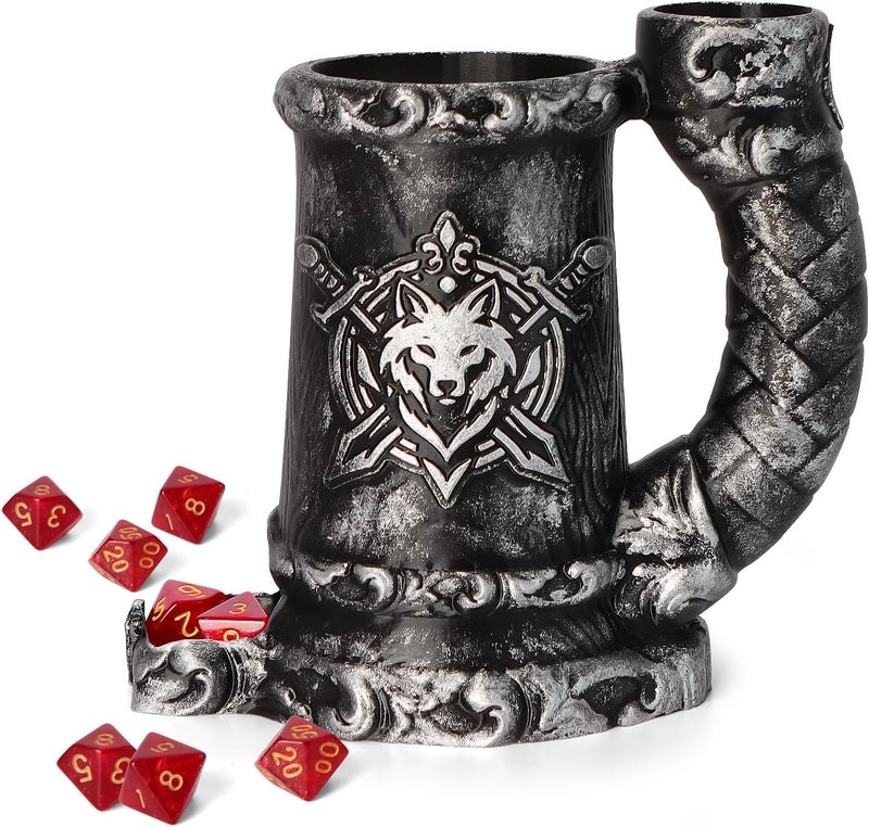 Luazuri Store Mug Dice Tower - Dice Rolling Tower,(7PCS D20 Dice Set Included) for DND Gift and Dungeons and Dragon, Tabletop Games, Drink Holder, Tavern Style Board Game Roller (Black) - Image 1